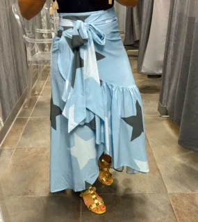 1050 Dark stars denim print wrap skirt