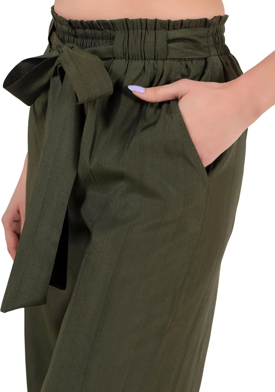 2025 Women's Wide Leg Summer Palazzo Pants with Pockets High Waist Adjustable Knot Flowy Casual Lounge Beach Trousers