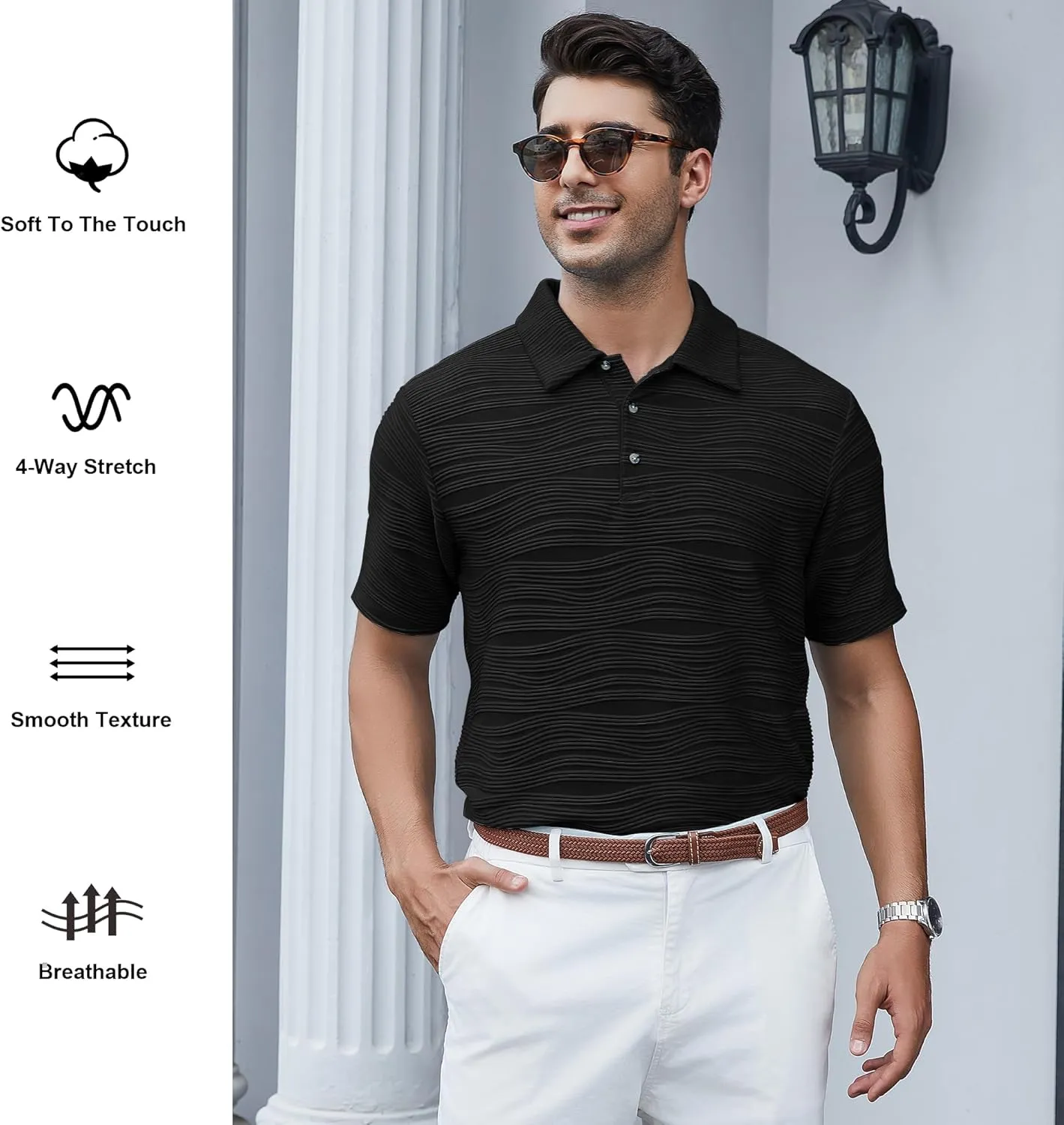 Alex Vando Mens Sweater Polo Long Sleeve Soft Knitted Jacquard Pullover Collared Sweater