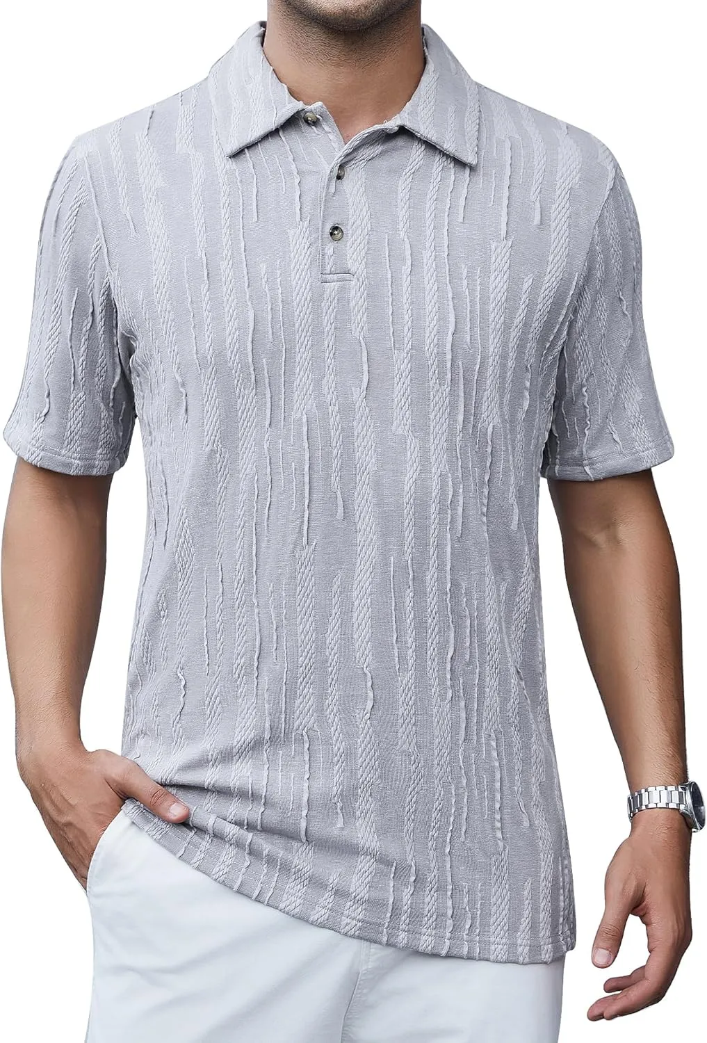 Alex Vando Mens Sweater Polo Long Sleeve Soft Knitted Jacquard Pullover Collared Sweater