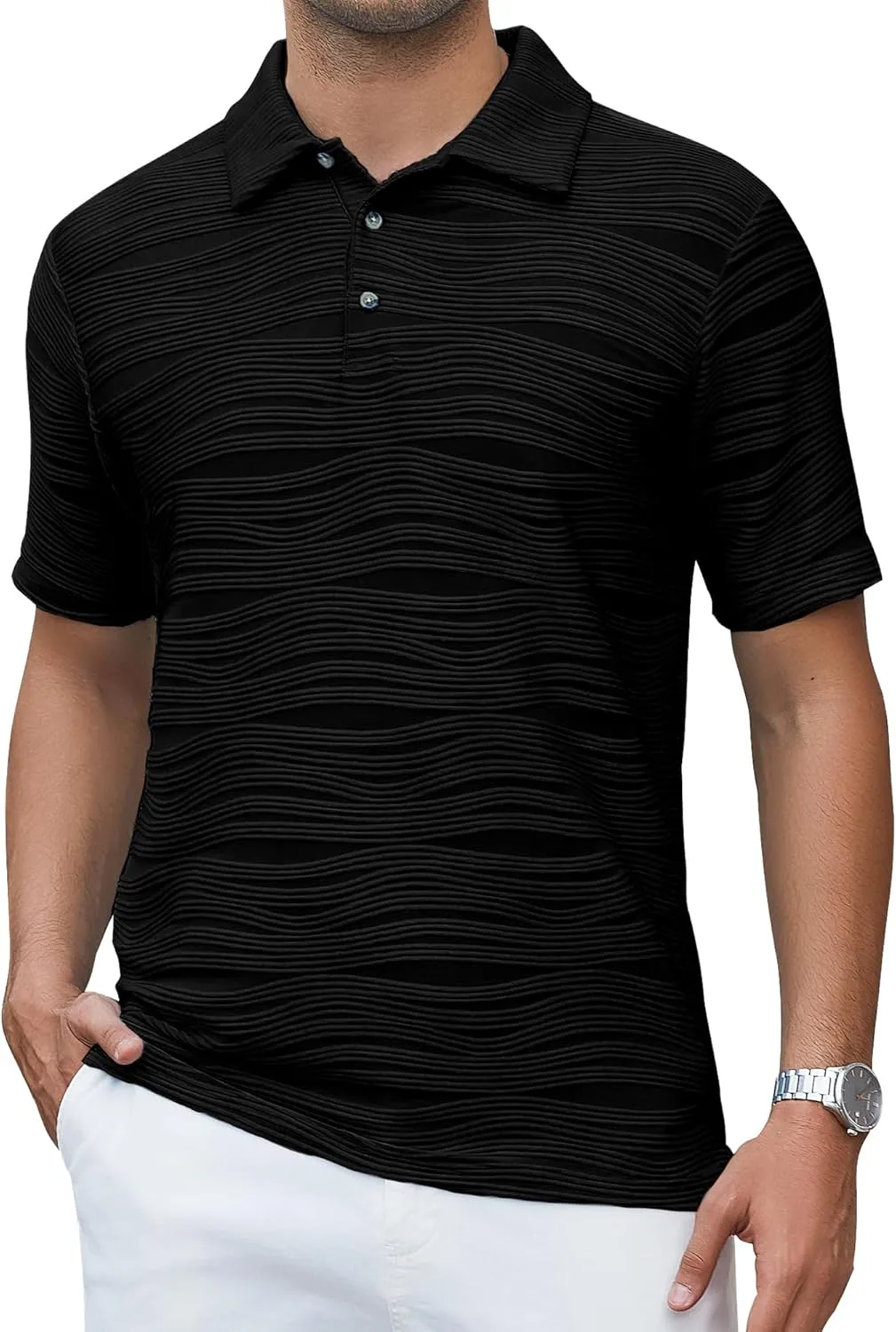 Alex Vando Mens Sweater Polo Long Sleeve Soft Knitted Jacquard Pullover Collared Sweater