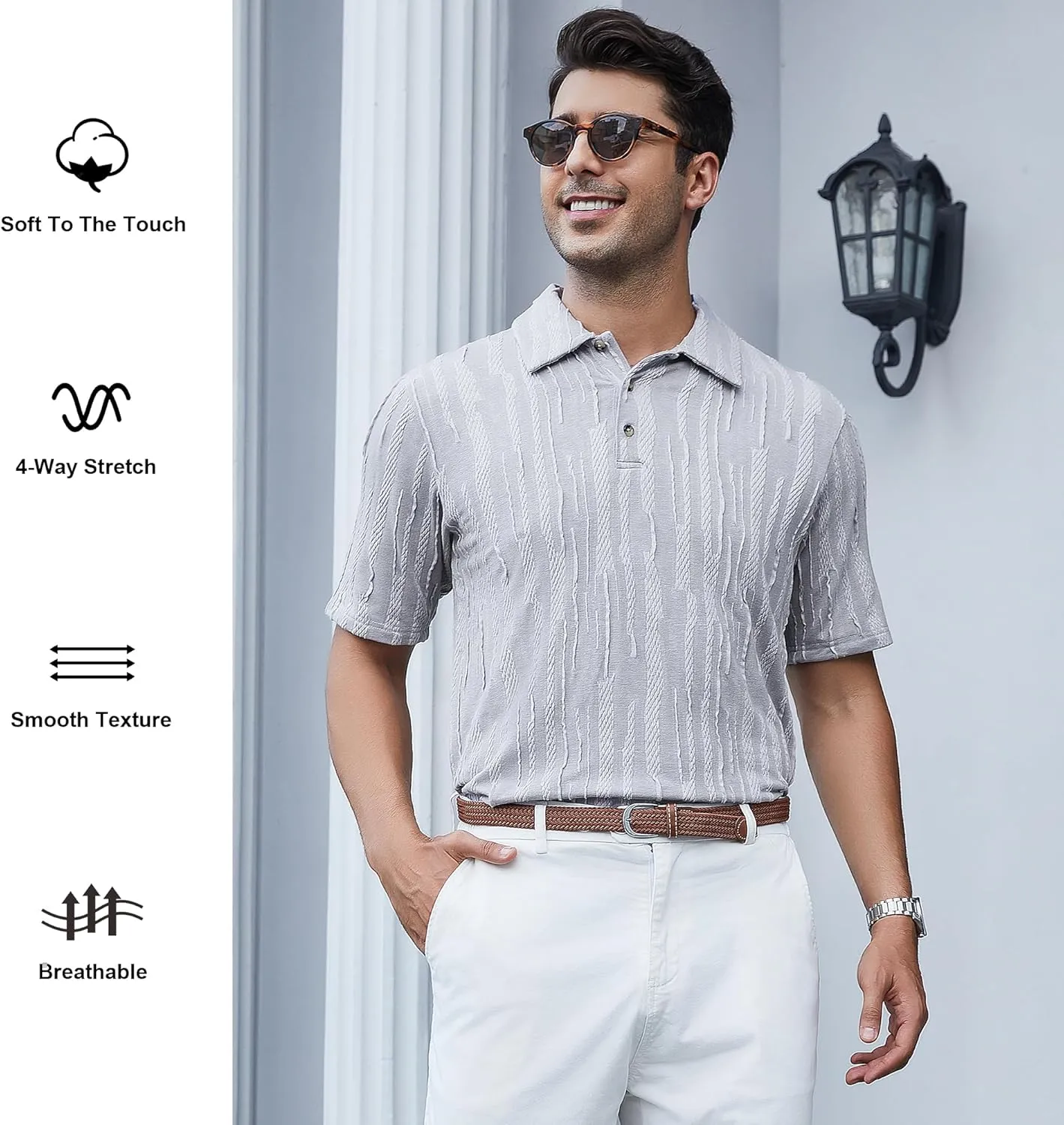 Alex Vando Mens Sweater Polo Long Sleeve Soft Knitted Jacquard Pullover Collared Sweater