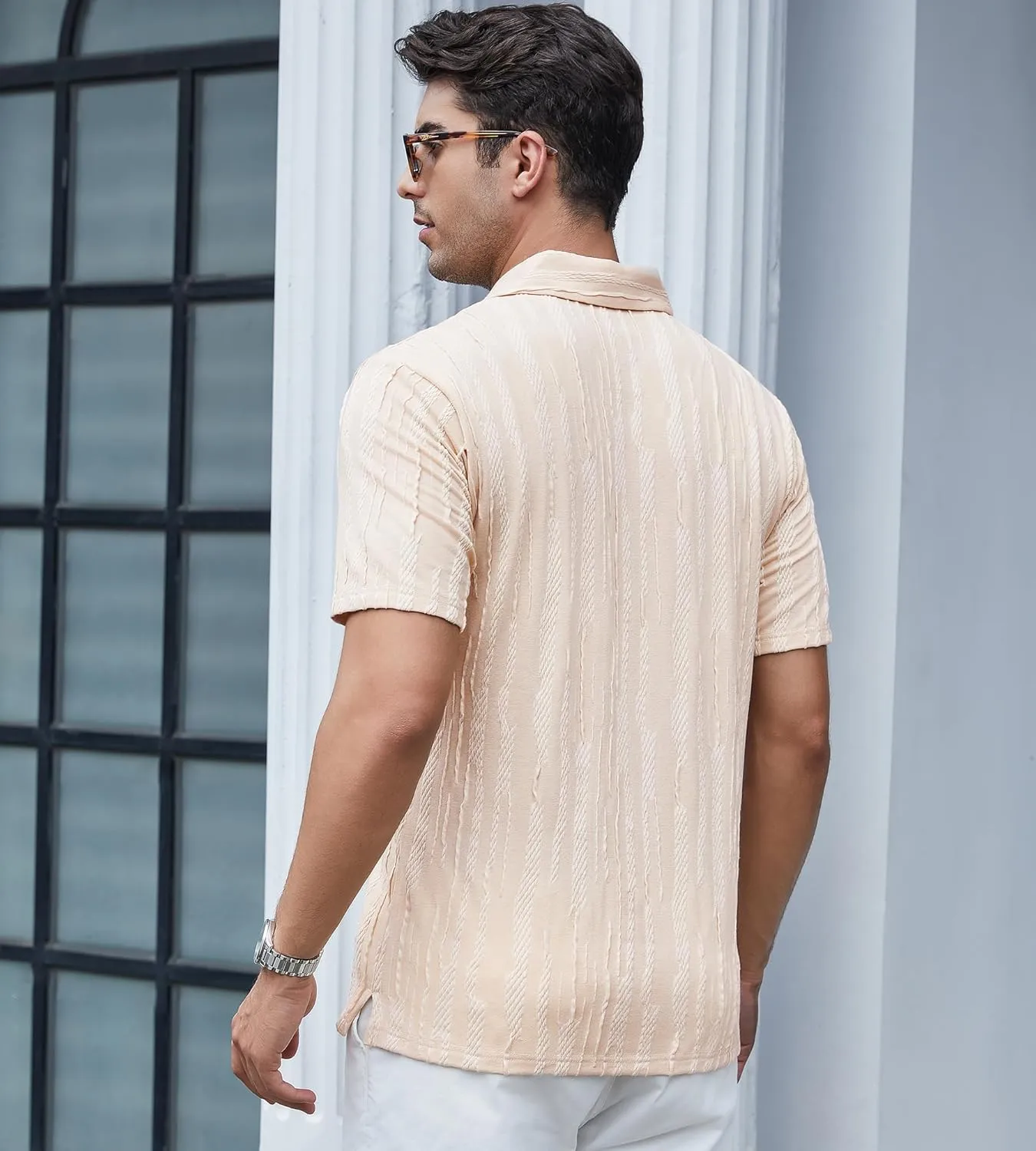 Alex Vando Mens Sweater Polo Long Sleeve Soft Knitted Jacquard Pullover Collared Sweater