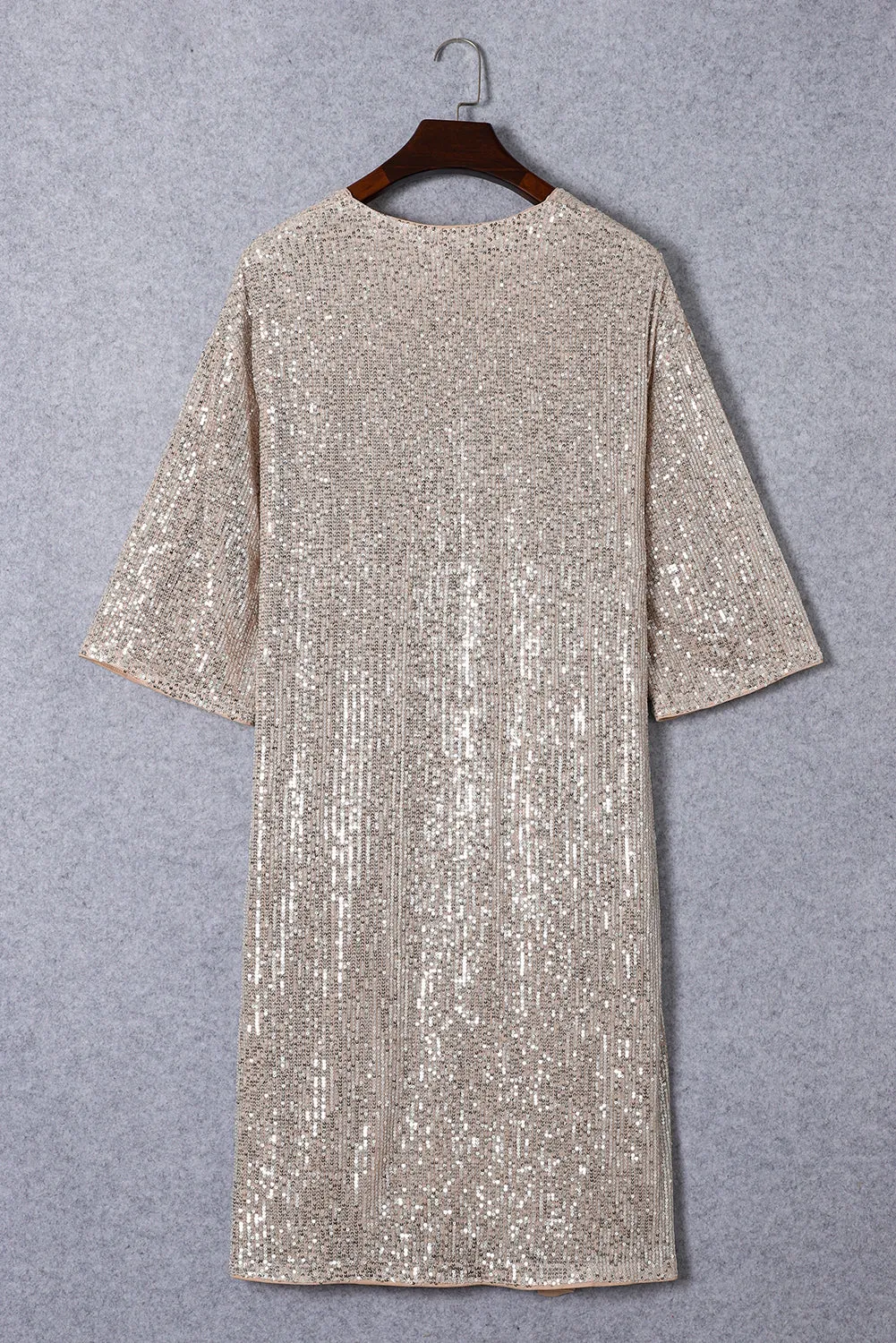 Apricot Sequin Embellished Open Front Kimono Duster