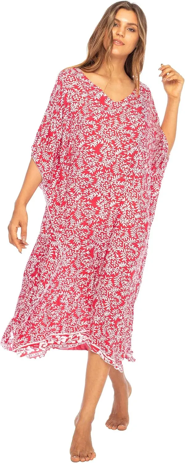 Back From Bali Womens Loose Maxi Long Beach Dress Cover Up Caftan Floral