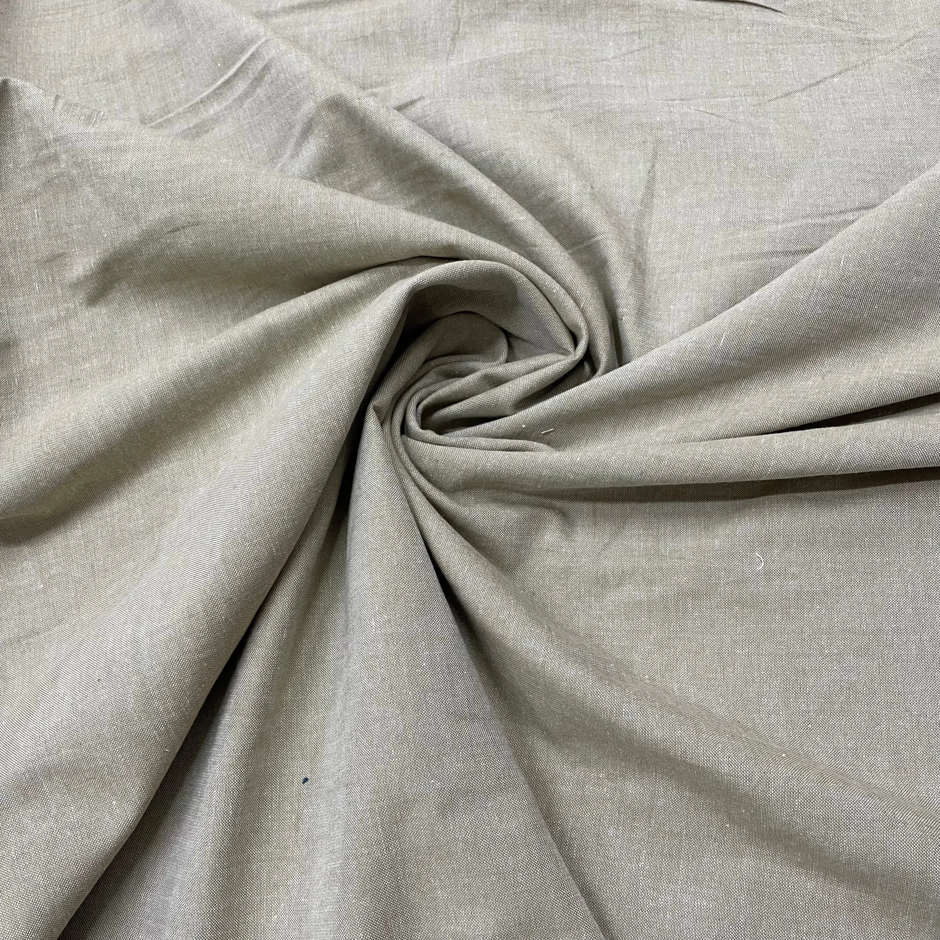 Beige Solid Chambray Cotton Fabric