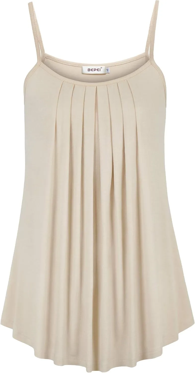 BEPEI Women Loose Casual Summer Pleated Flowy Sleeveless Camisole Tank Tops