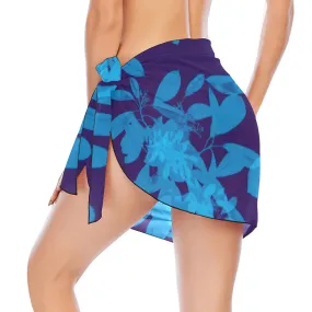 Blue on Blue Leaves Short Chiffon Sarong Wrap up to 5 XL (FWS)