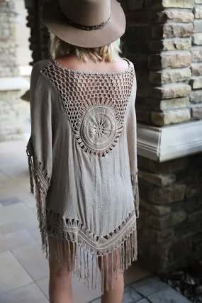 Boho Love Crochet Medallion Fringe Kimono