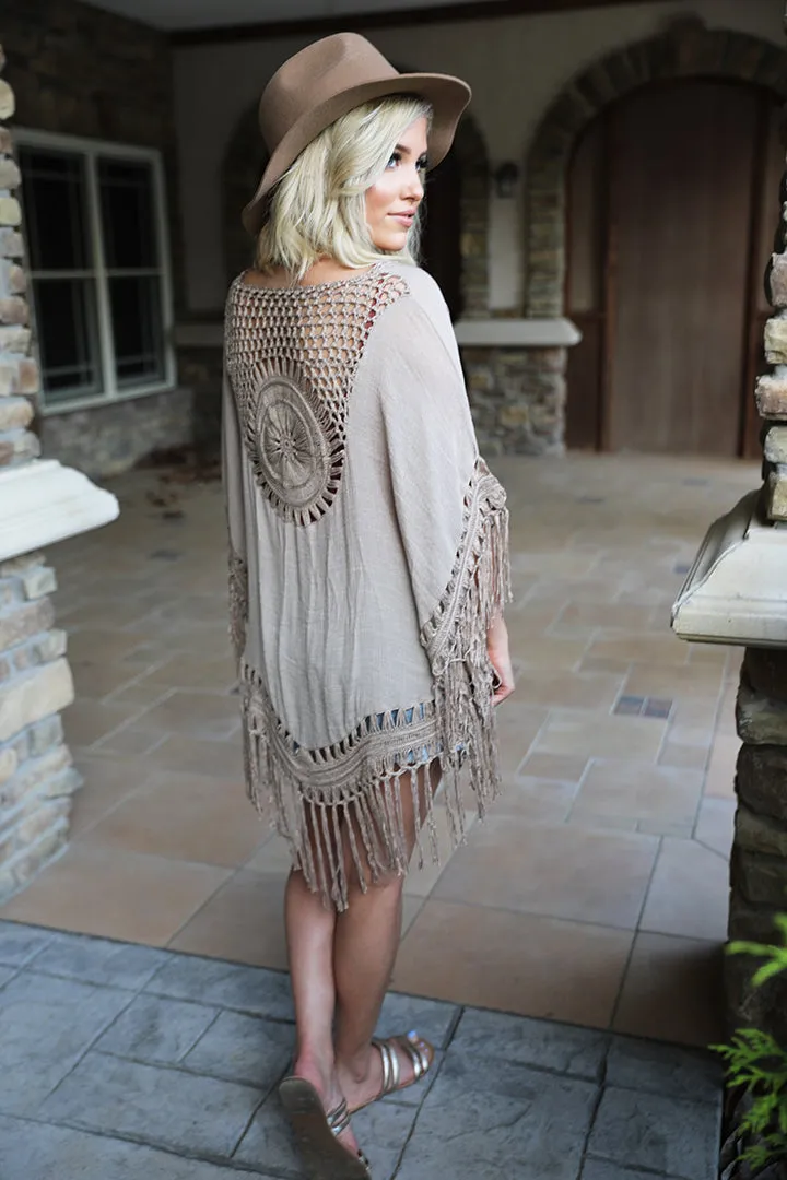 Boho Love Crochet Medallion Fringe Kimono