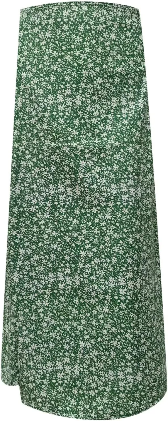 Boho Split Skirts for Women Floral Print Thigh Slit Swing High Waist A Line Midi Skirt Sexy Flared Summer Beach Skirt