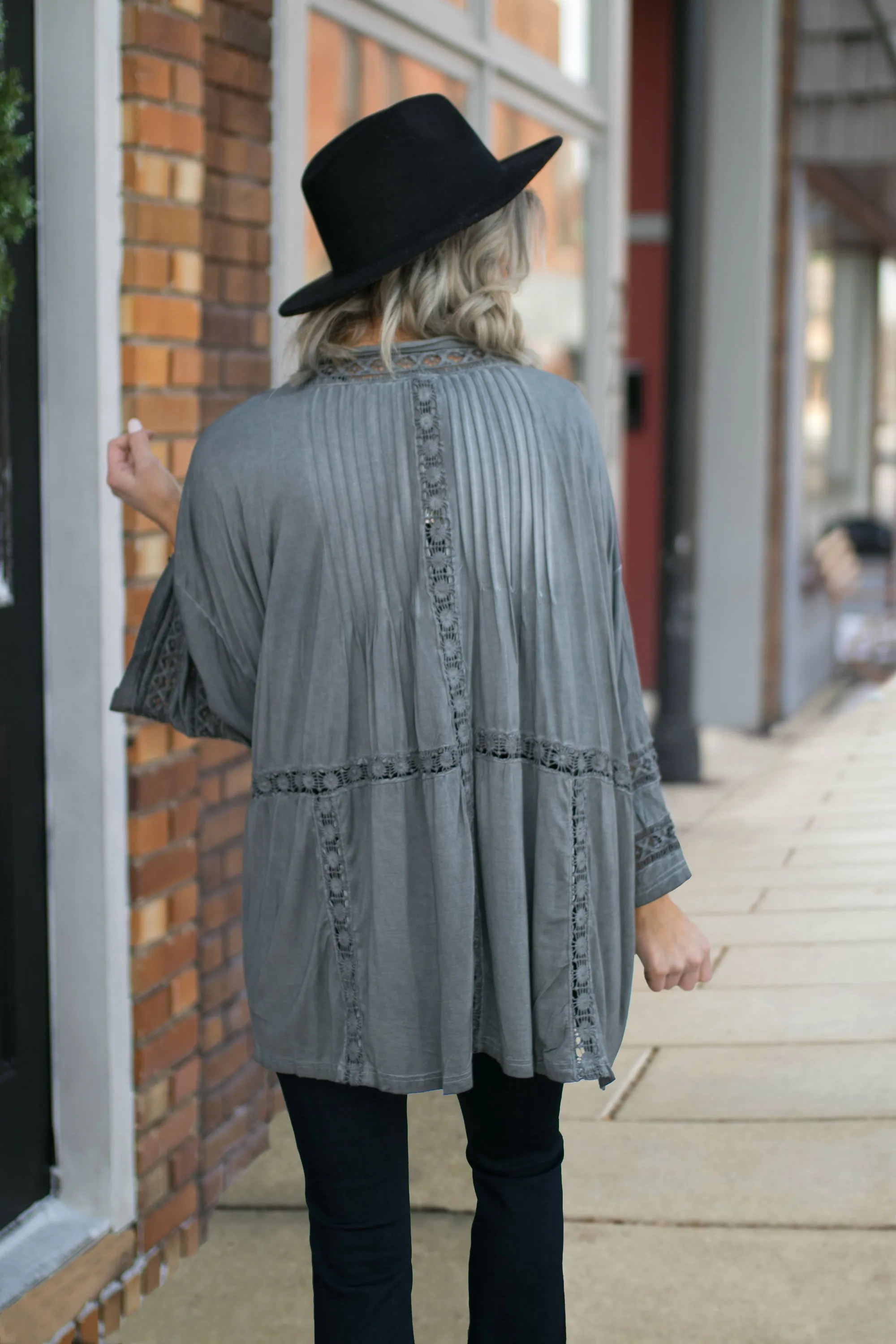 Camila Crochet Kimono -Grey