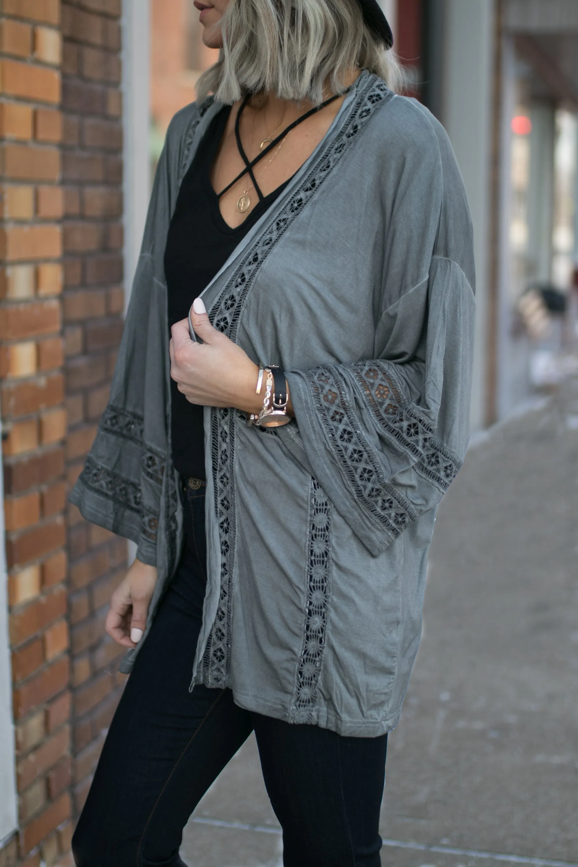 Camila Crochet Kimono -Grey