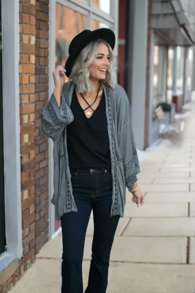 Camila Crochet Kimono -Grey