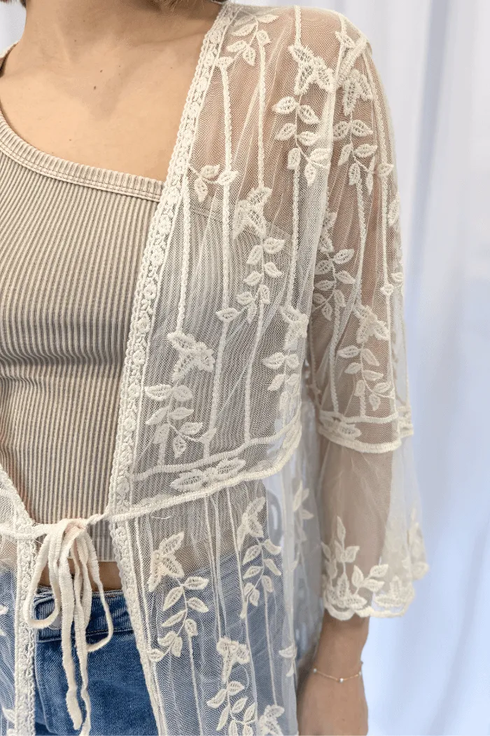Crochet Lace Long Kimono