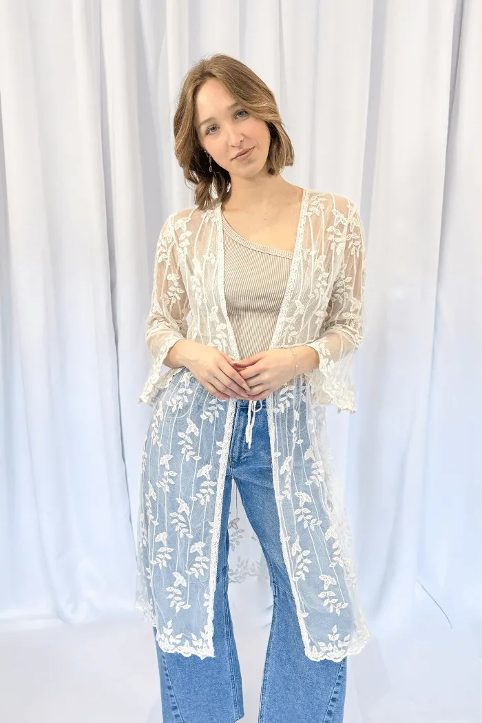 Crochet Lace Long Kimono