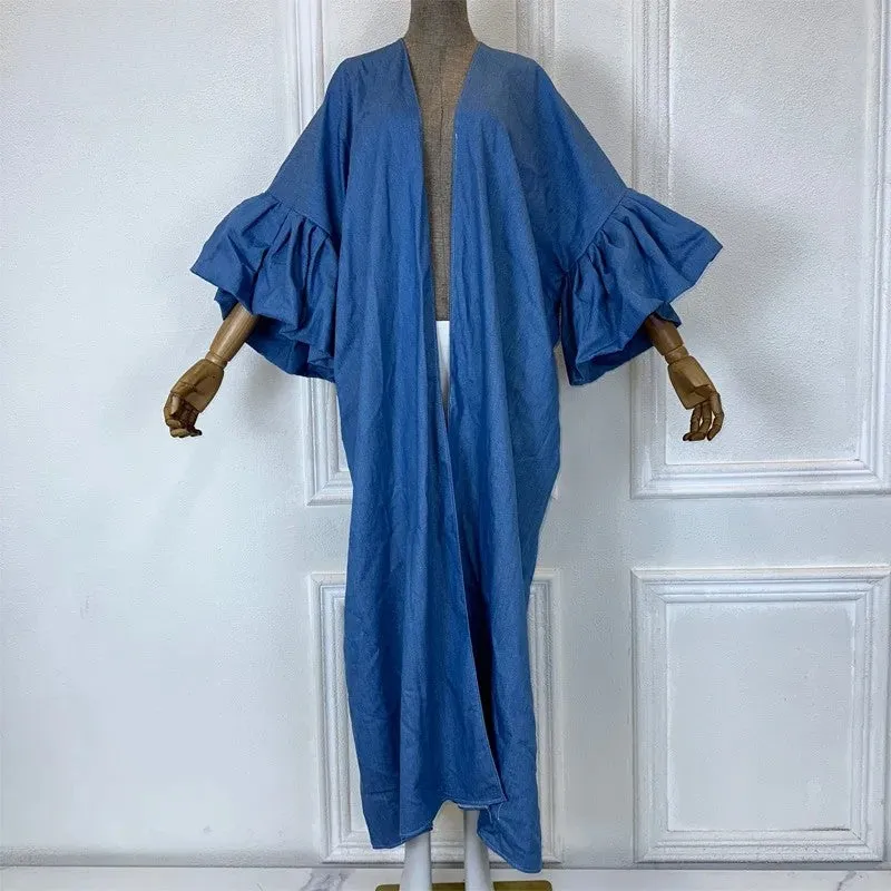Denim Chic Ruffle Sleeve Kimono
