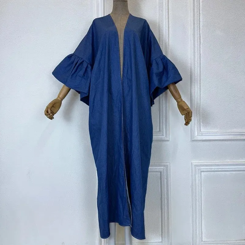 Denim Chic Ruffle Sleeve Kimono