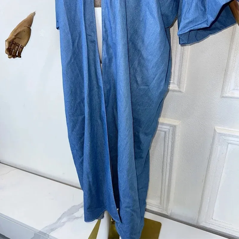 Denim Chic Ruffle Sleeve Kimono
