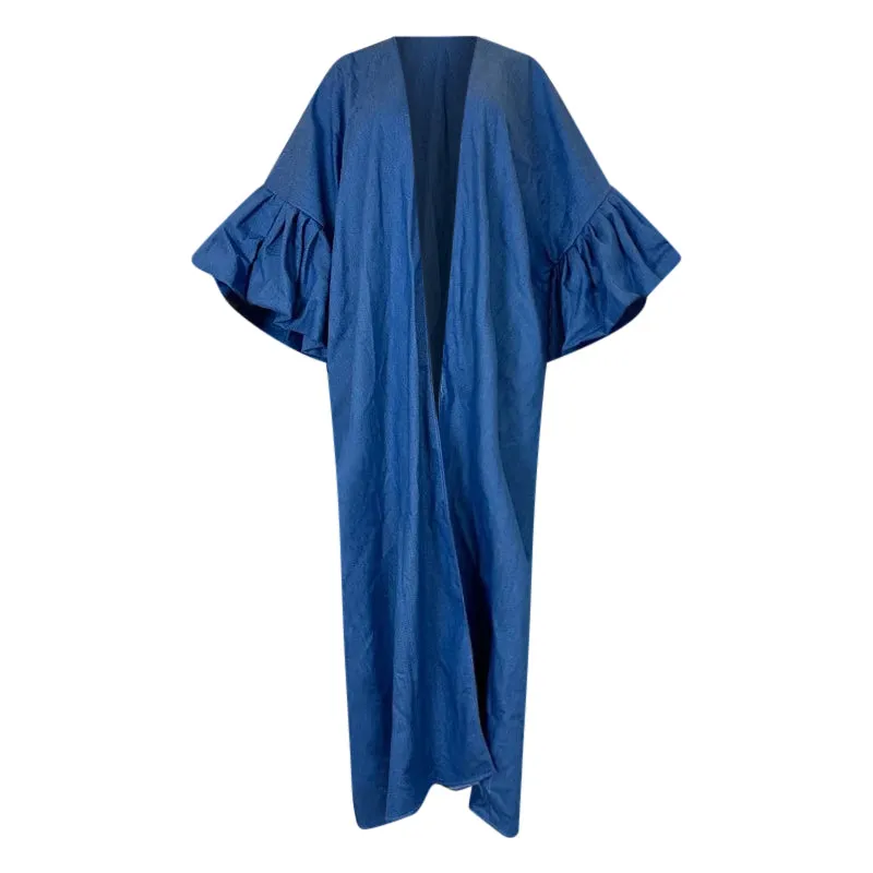 Denim Chic Ruffle Sleeve Kimono