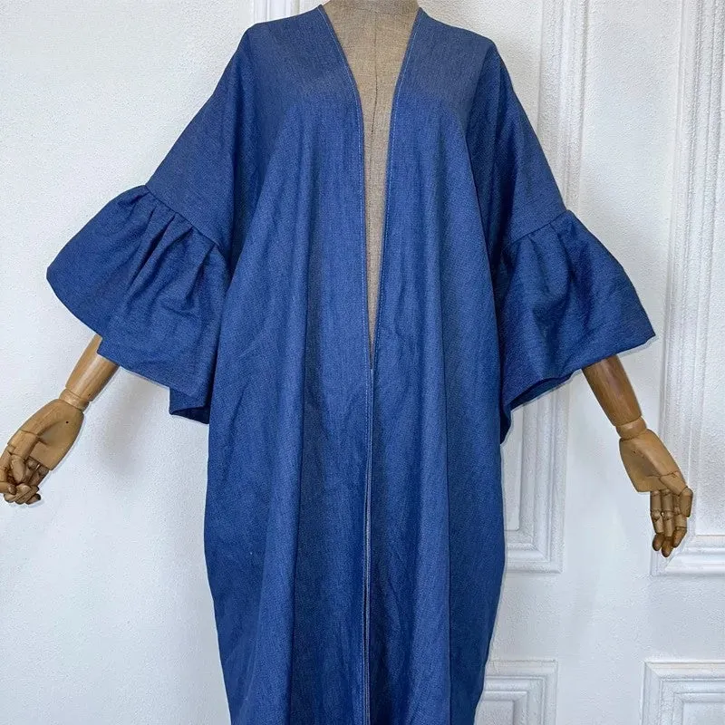 Denim Chic Ruffle Sleeve Kimono