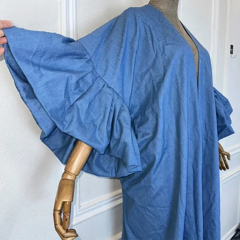 Denim Chic Ruffle Sleeve Kimono