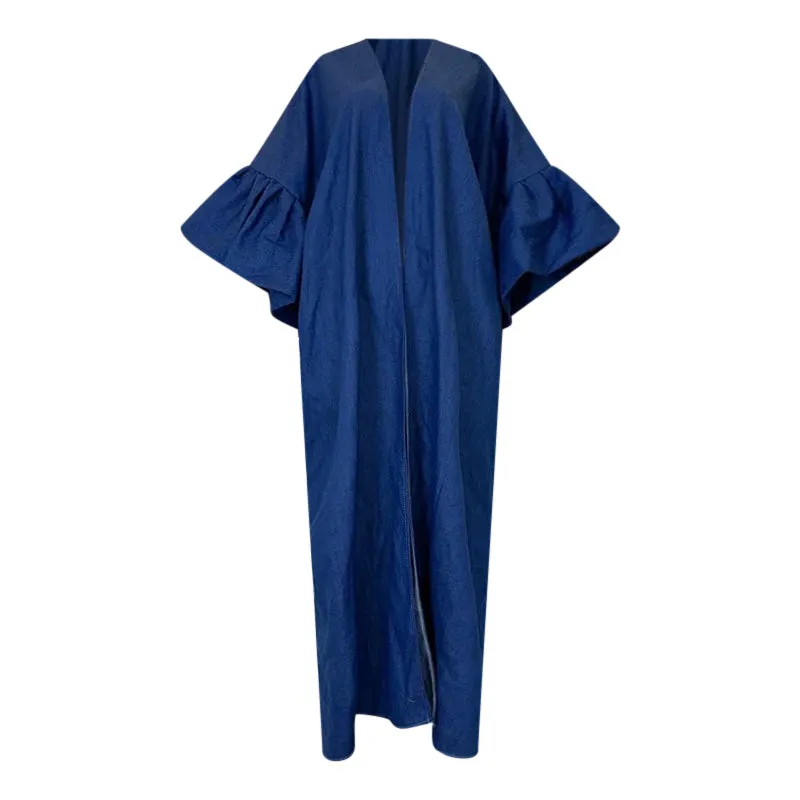 Denim Chic Ruffle Sleeve Kimono