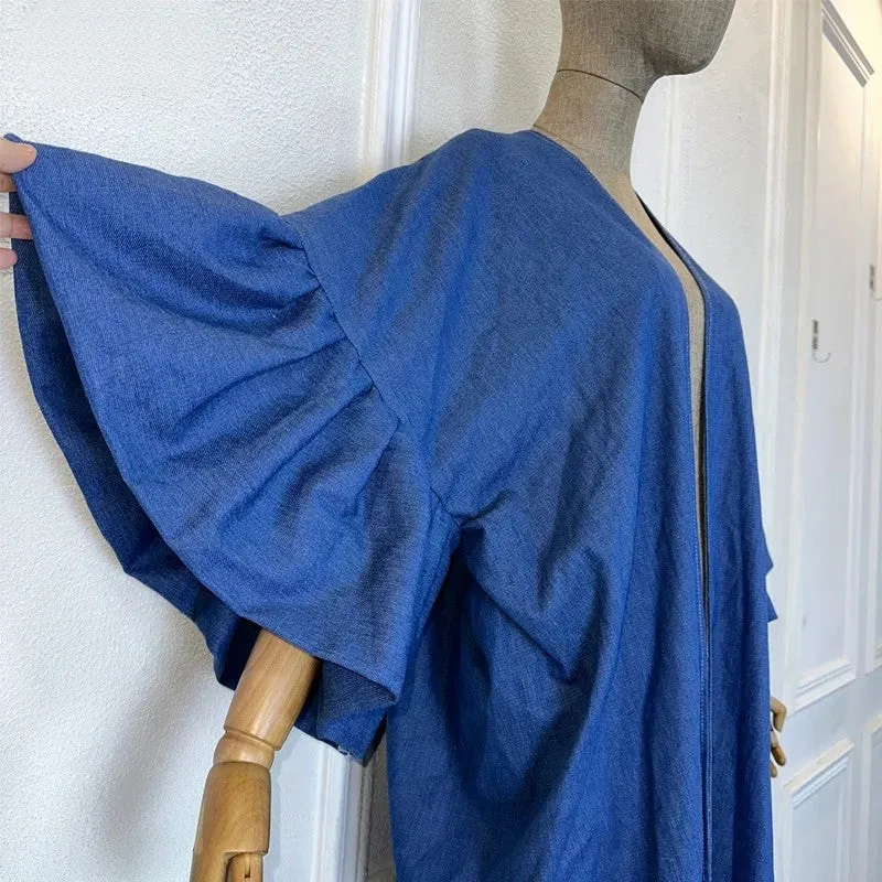 Denim Chic Ruffle Sleeve Kimono