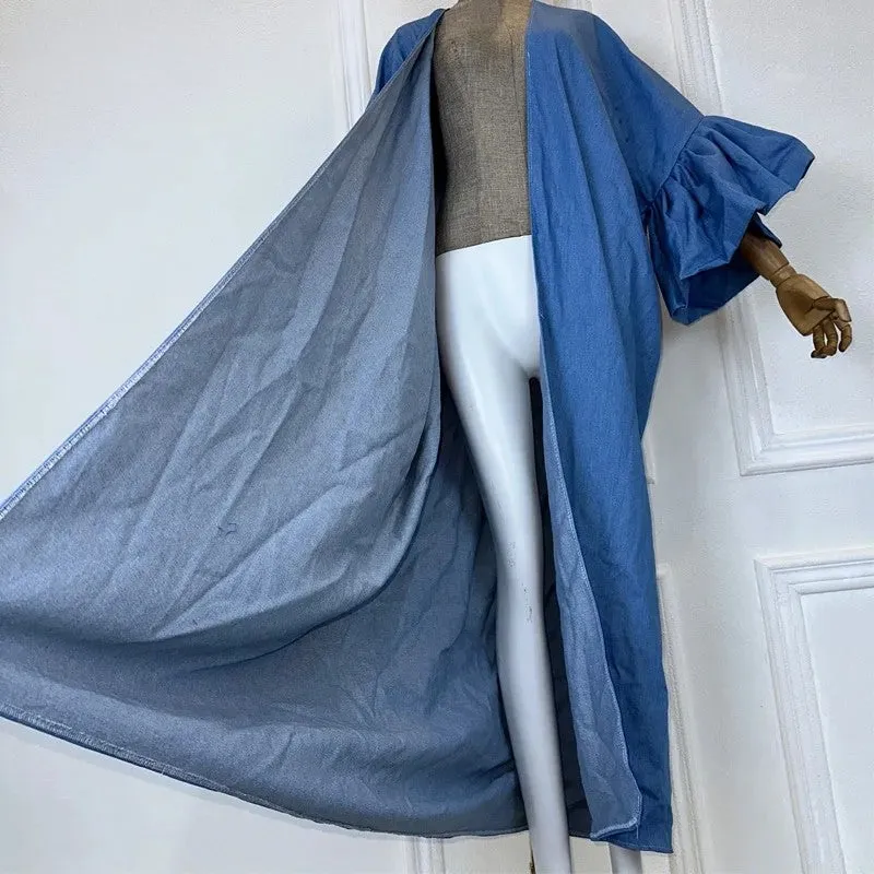 Denim Chic Ruffle Sleeve Kimono