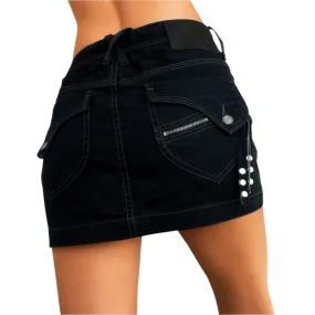 Denim Double Zip Mini Skirt (S)