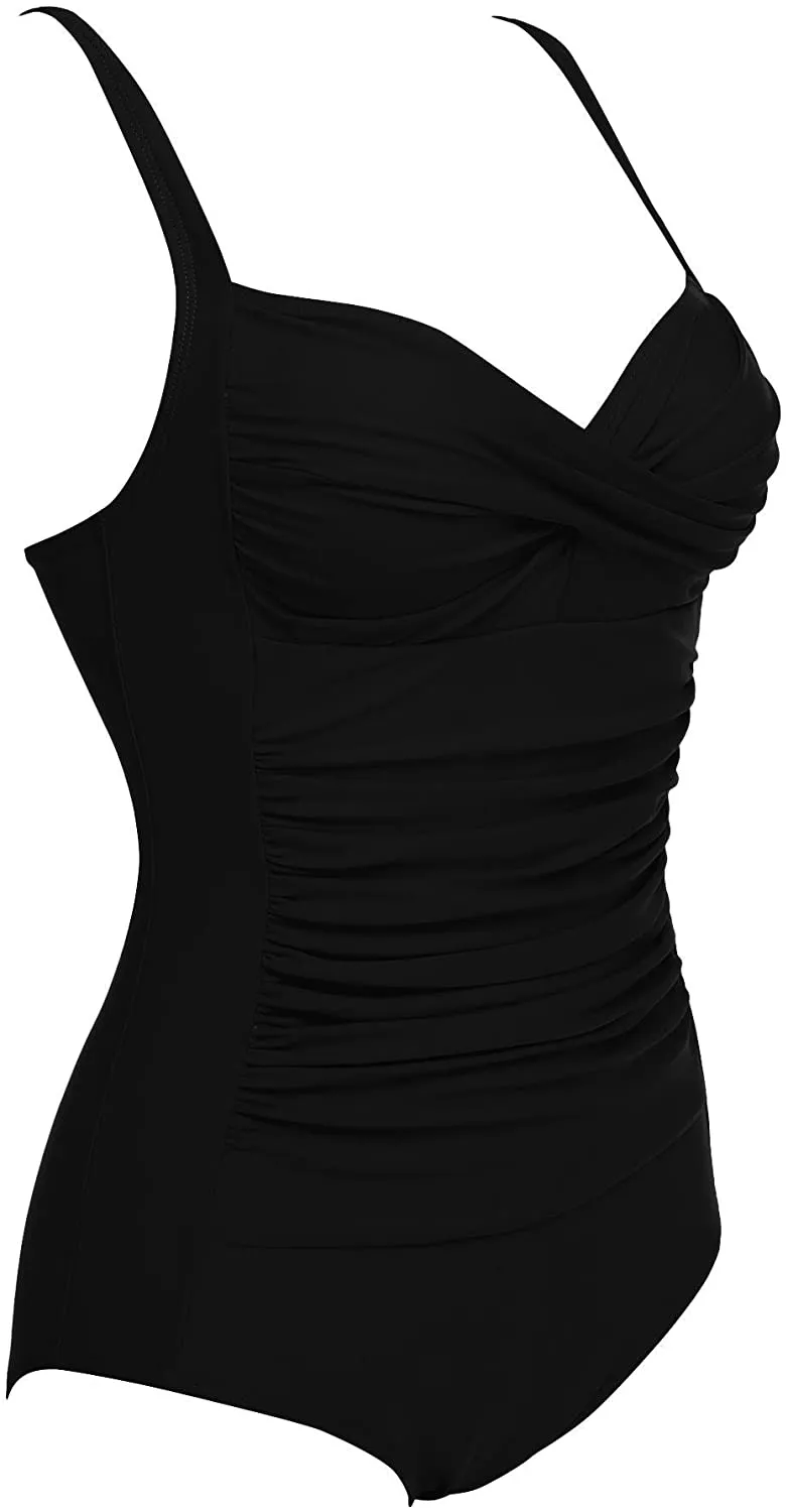 Elegant Port City Black Tummy Control One Piece Swimwear
