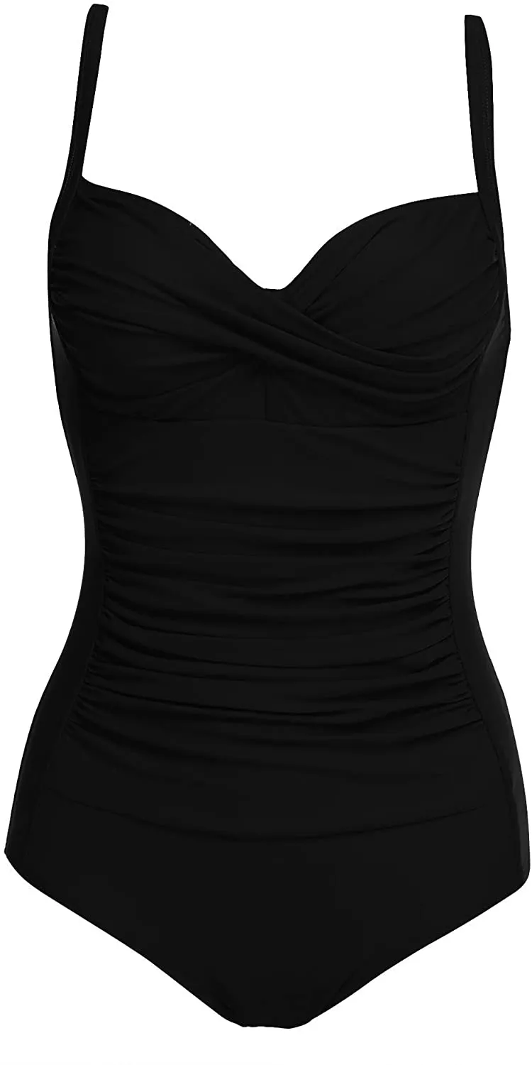 Elegant Port City Black Tummy Control One Piece Swimwear