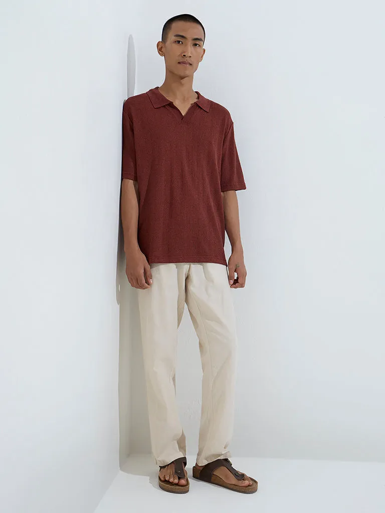 ETA Burgundy Knit-Textured Relaxed-Fit Polo T-Shirt