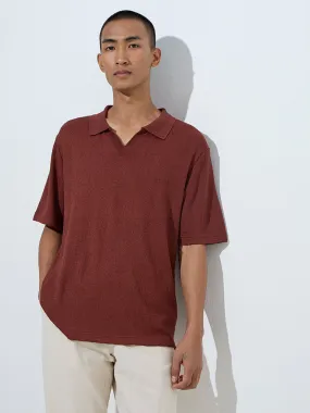 ETA Burgundy Knit-Textured Relaxed-Fit Polo T-Shirt