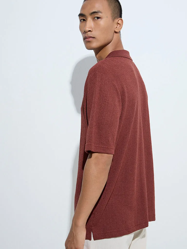 ETA Burgundy Knit-Textured Relaxed-Fit Polo T-Shirt