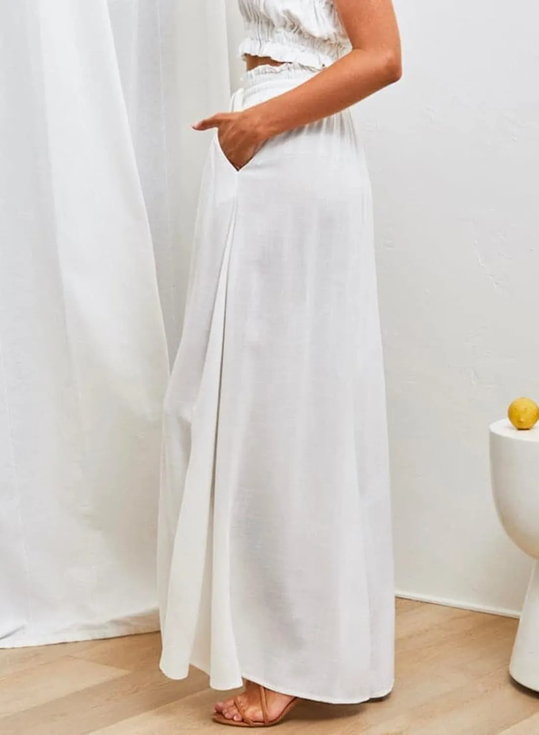 EVALESS Womens Casual Wide Leg Pants Flowy Elastic Drawstring Waist Palazzo Pants with Pockets