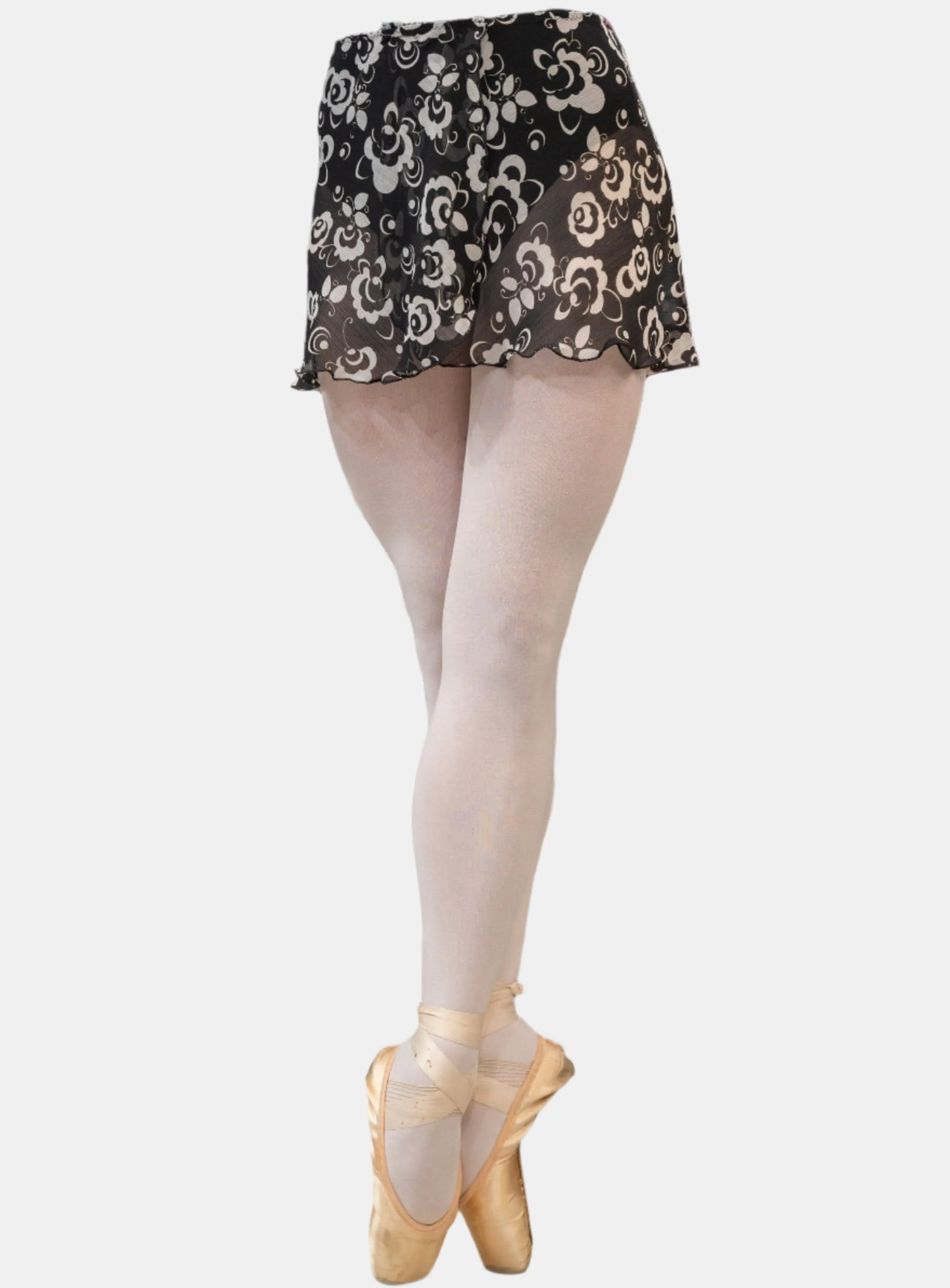 Floral Black Chiffon Wrap Short Dance Skirt MP301