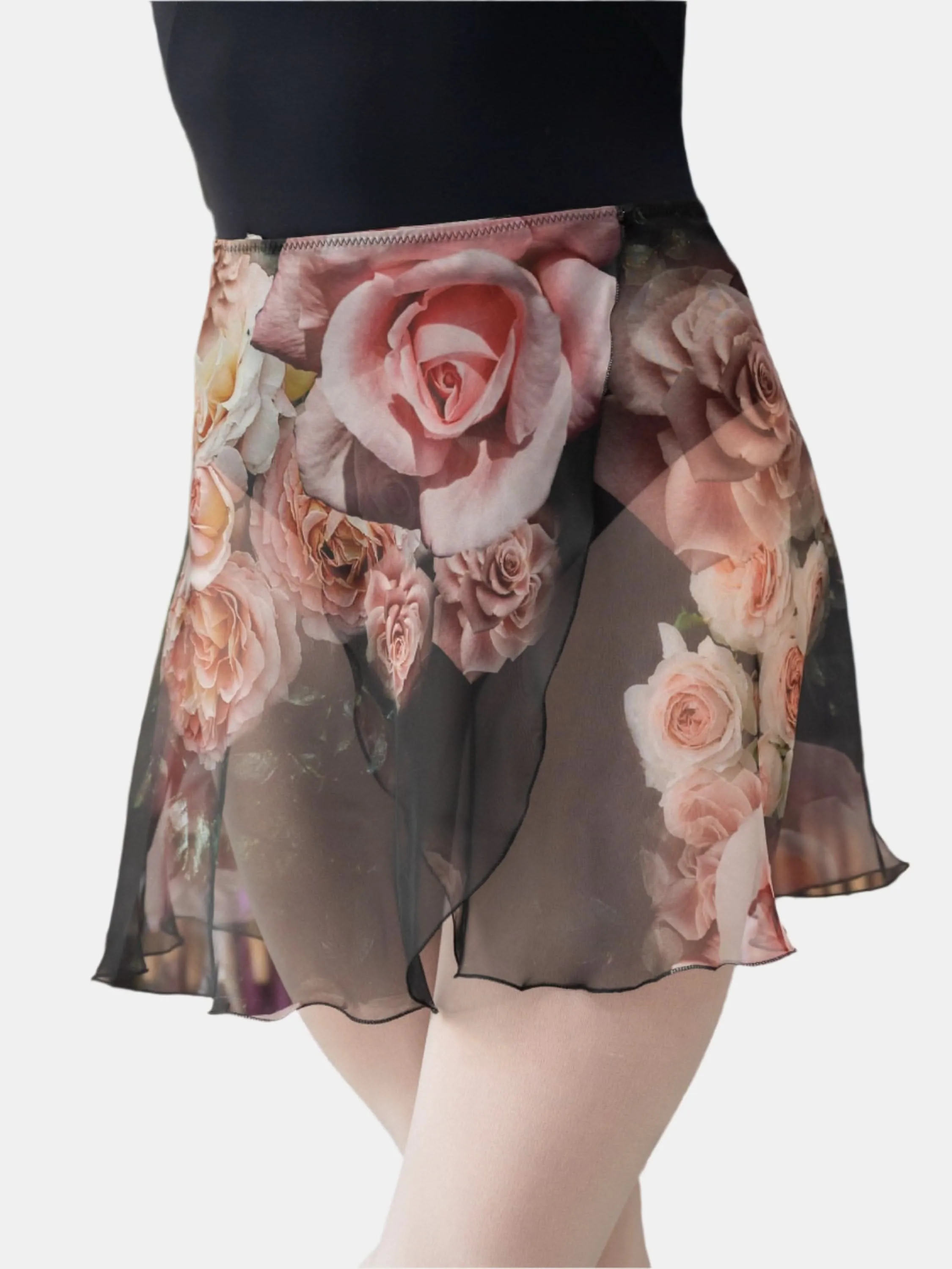 Floral Black Wrap Short Dance Skirt MP345