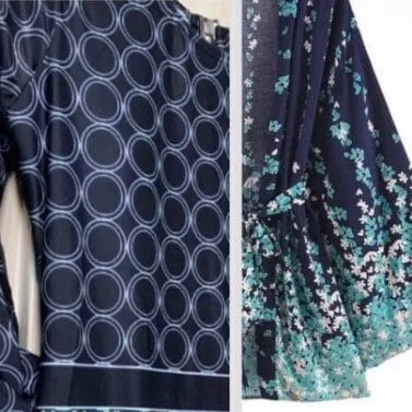 Floral Marina Kimono Robe Resort Chic navy blue aqua flowers Boho beach cover up swim bath wrap pool women turquoise taupe 3/4 short M XL