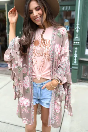 Floral Romance Ruffled Bell Sleeve Floral Kimono