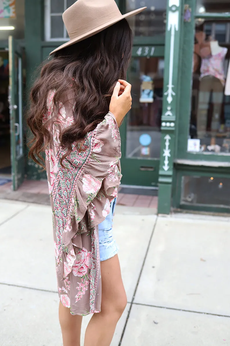 Floral Romance Ruffled Bell Sleeve Floral Kimono
