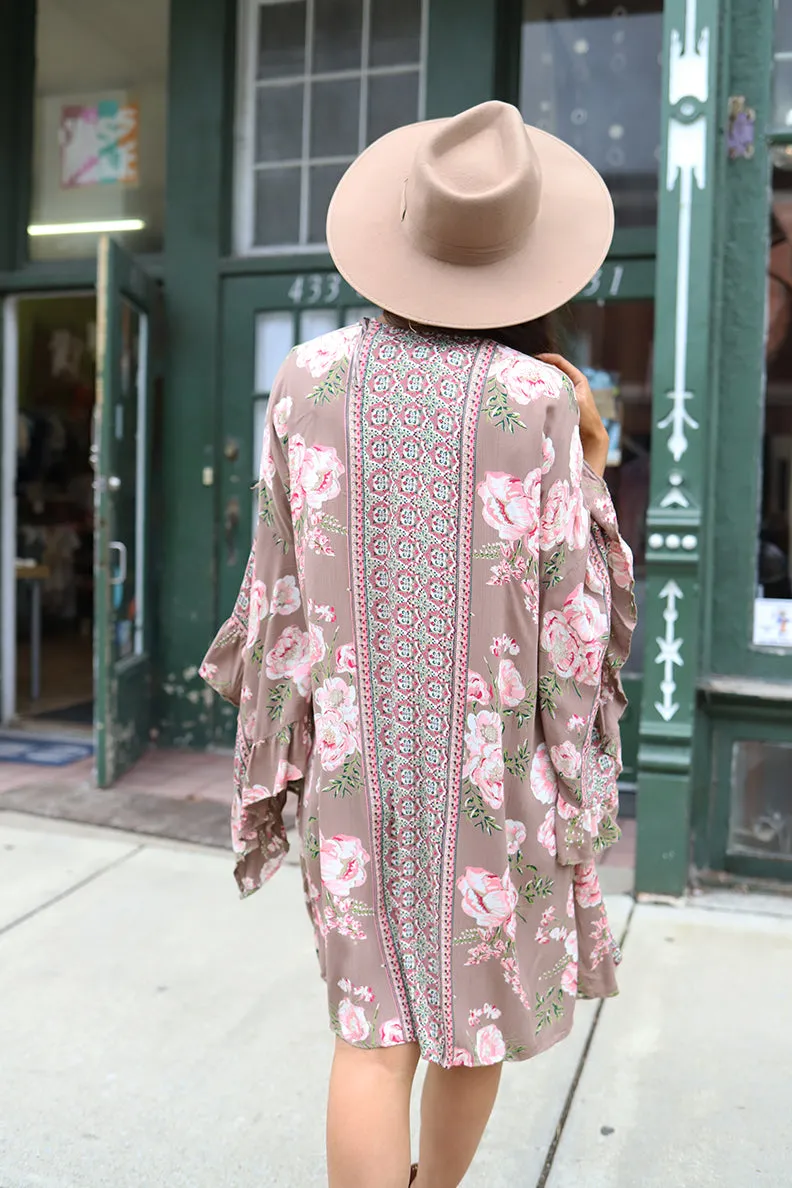 Floral Romance Ruffled Bell Sleeve Floral Kimono