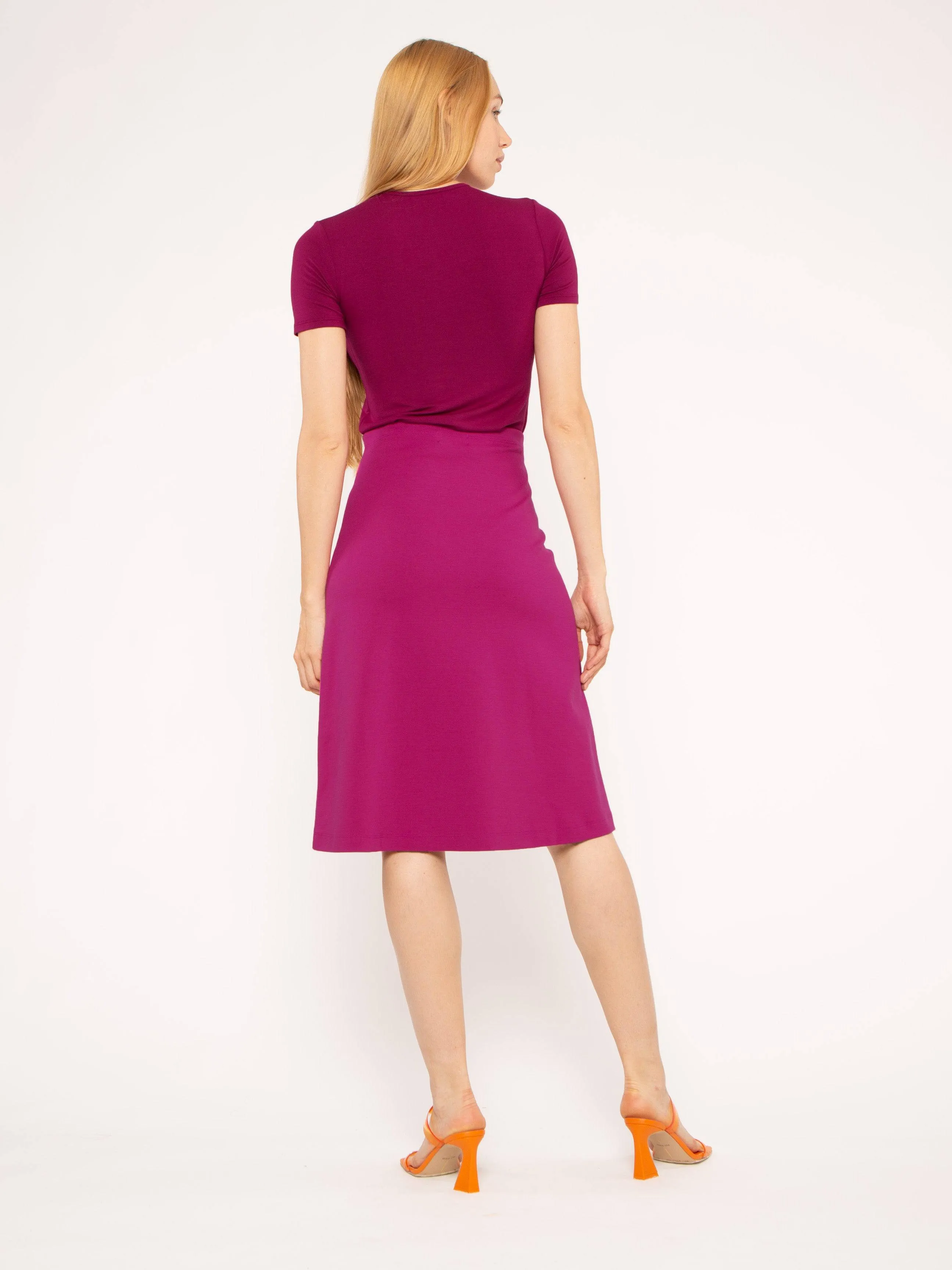 Fuchsia Ponte Knit A-Line Midi Skirt