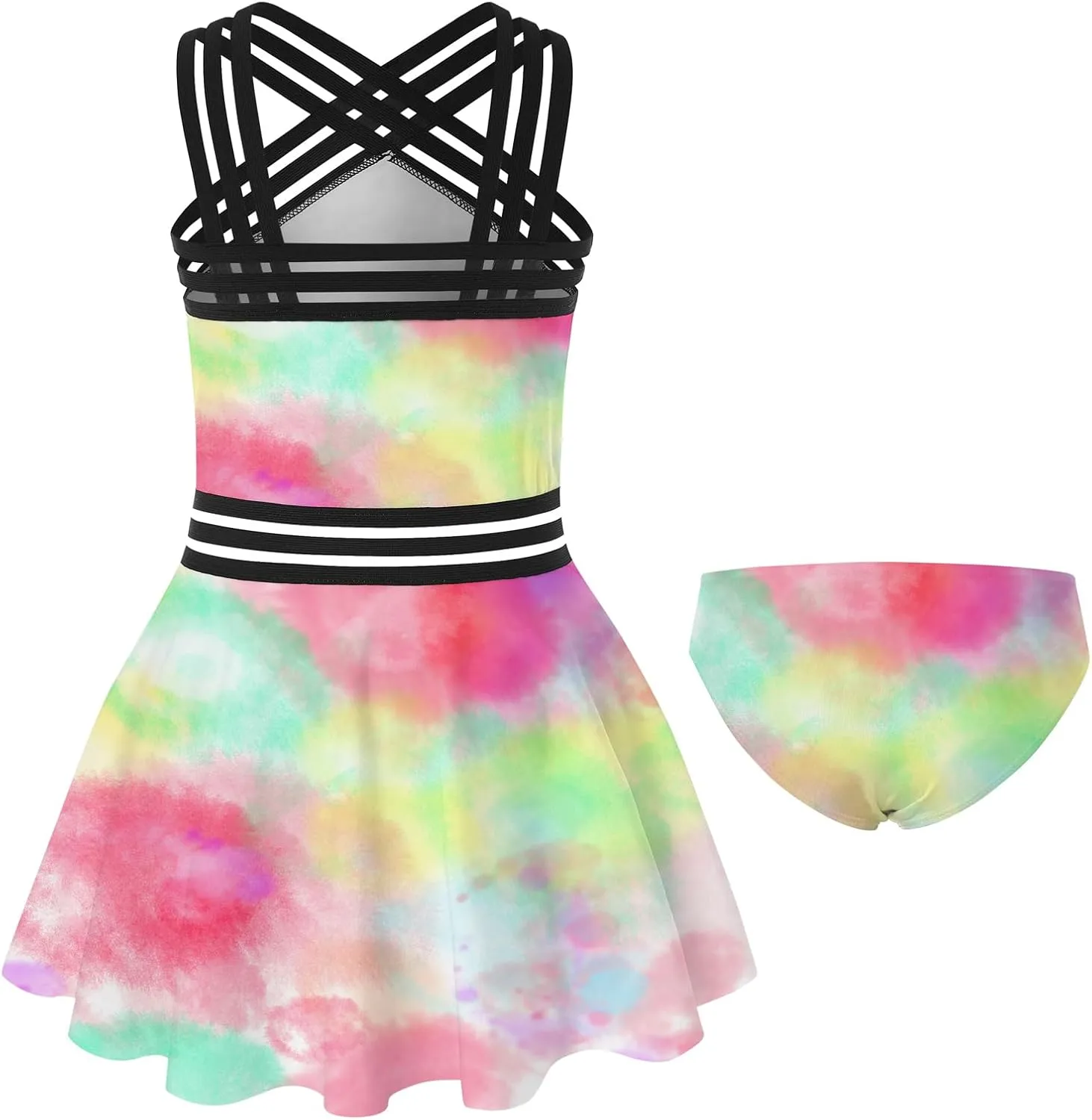 Girls Tankini Swimsuits Set size 7-14T Two Piece Swim Skirt and Bikini Bottom Criss-Cross Hawaii Bathing Suit