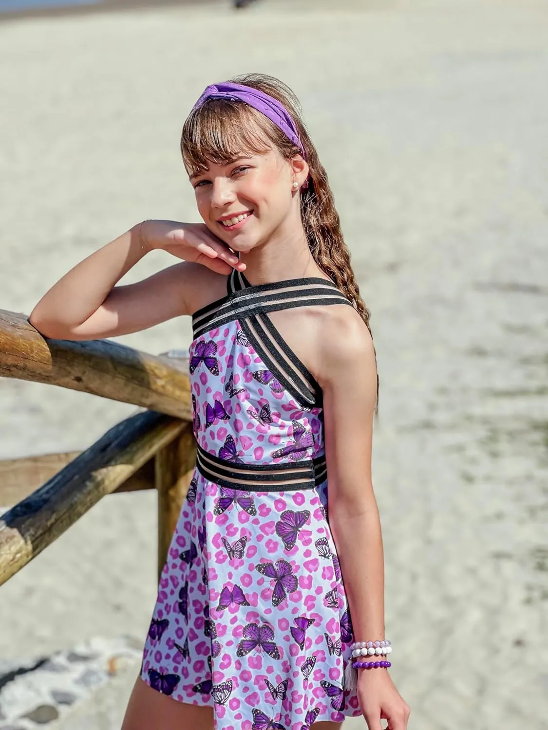 Girls Tankini Swimsuits Set size 7-14T Two Piece Swim Skirt and Bikini Bottom Criss-Cross Hawaii Bathing Suit