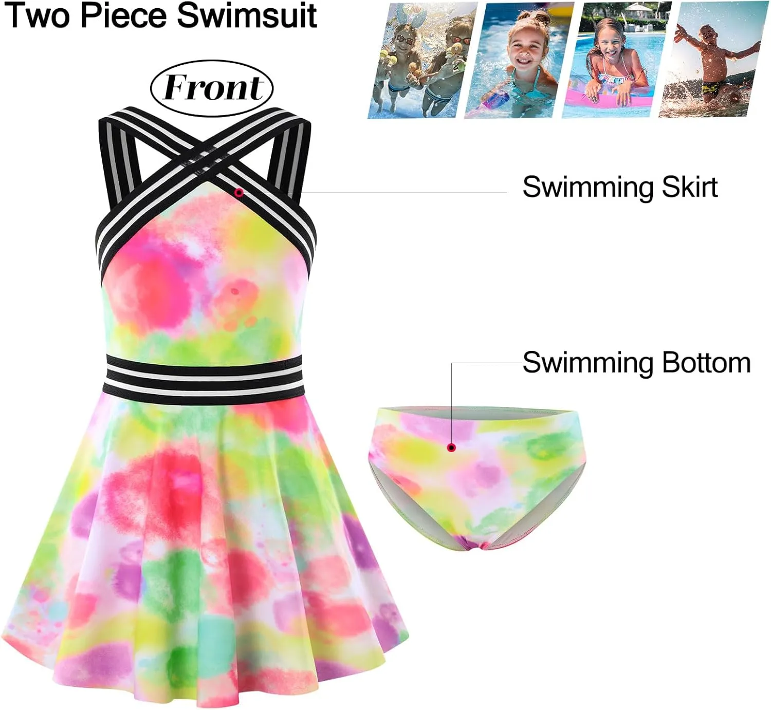 Girls Tankini Swimsuits Set size 7-14T Two Piece Swim Skirt and Bikini Bottom Criss-Cross Hawaii Bathing Suit