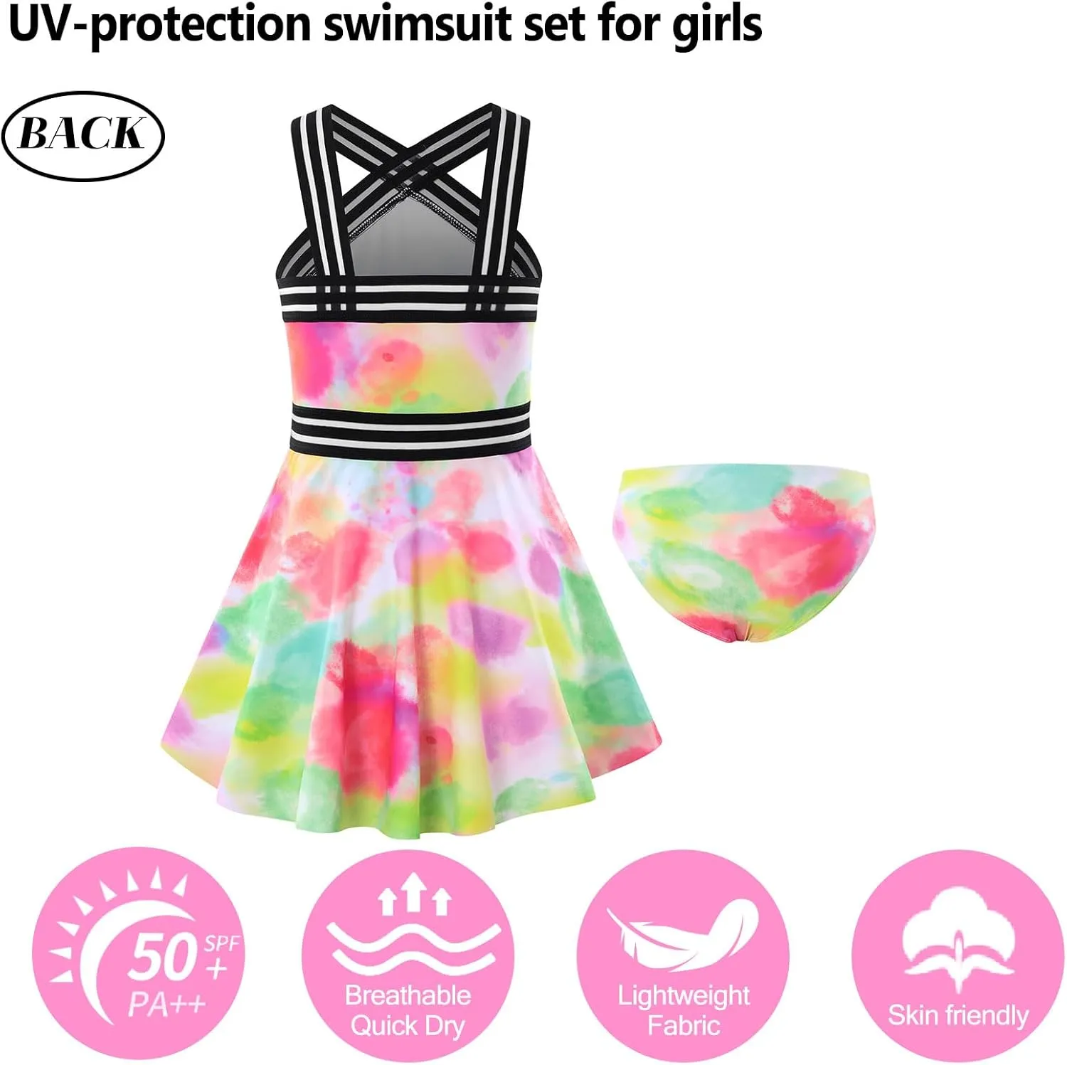 Girls Tankini Swimsuits Set size 7-14T Two Piece Swim Skirt and Bikini Bottom Criss-Cross Hawaii Bathing Suit