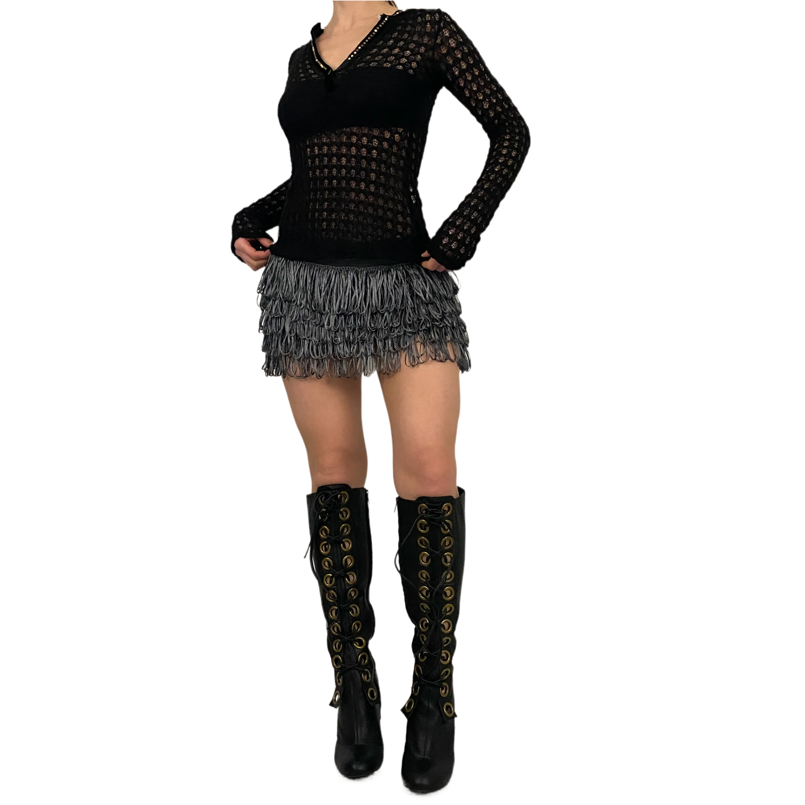 Gray Fringy Mini Skirt (S)
