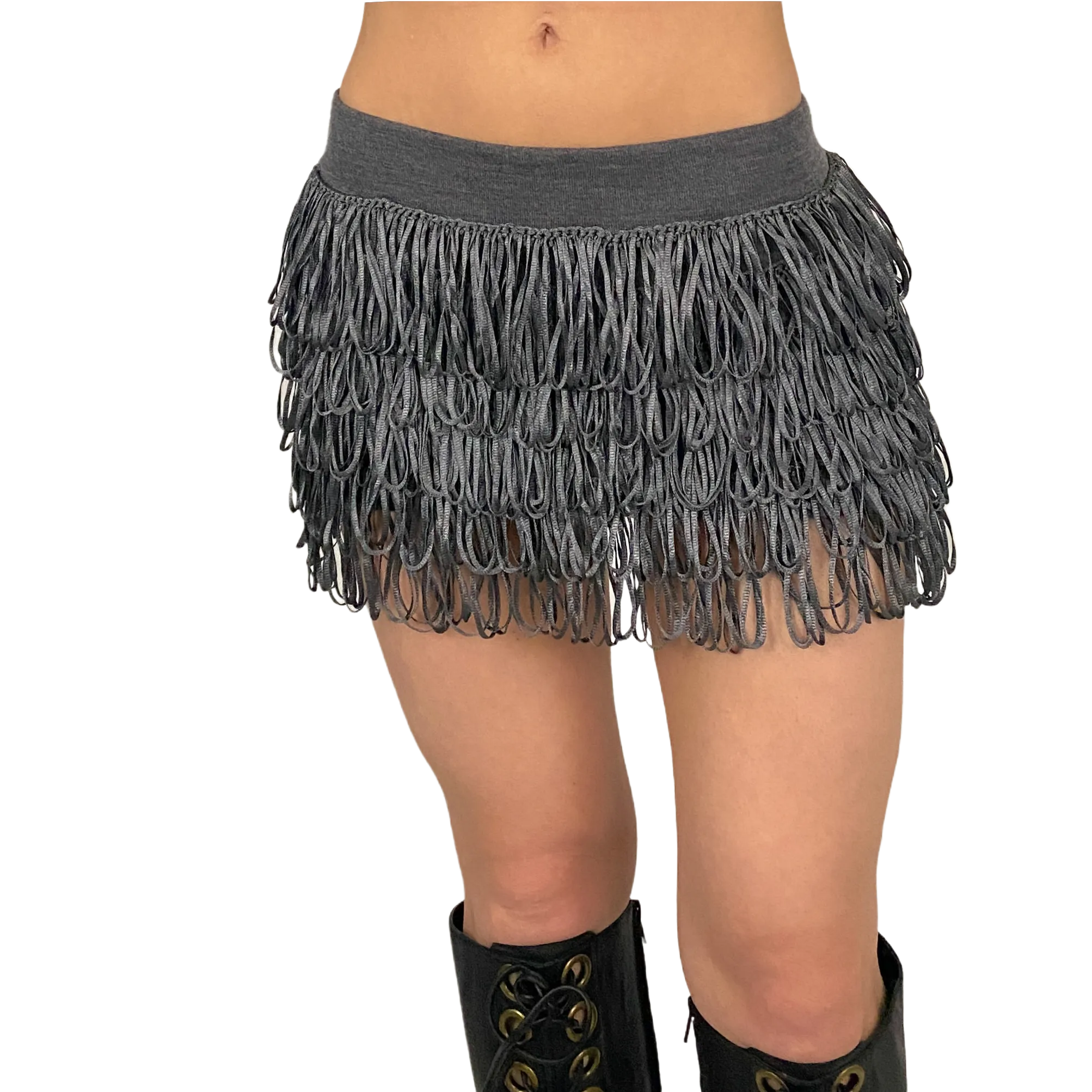 Gray Fringy Mini Skirt (S)