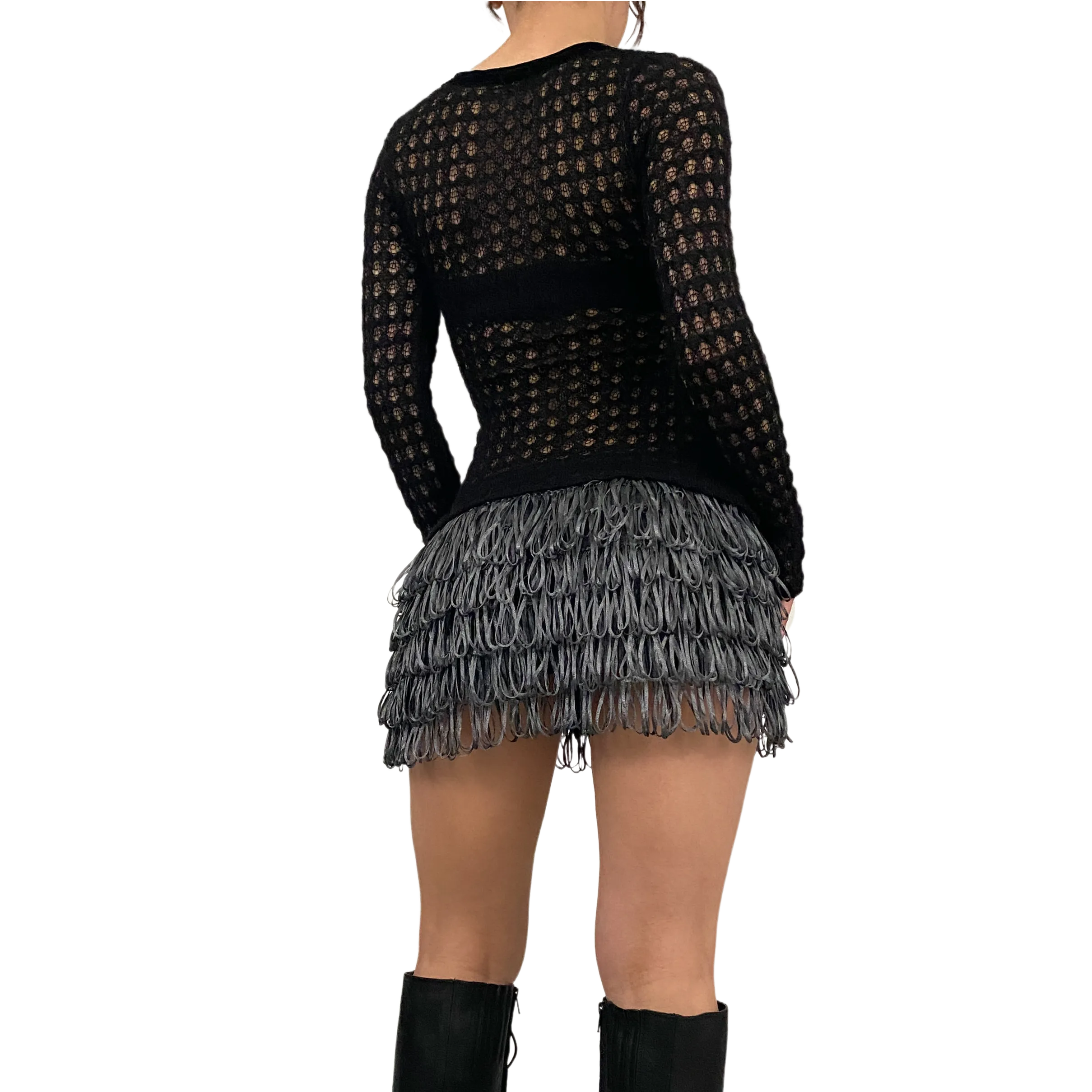 Gray Fringy Mini Skirt (S)